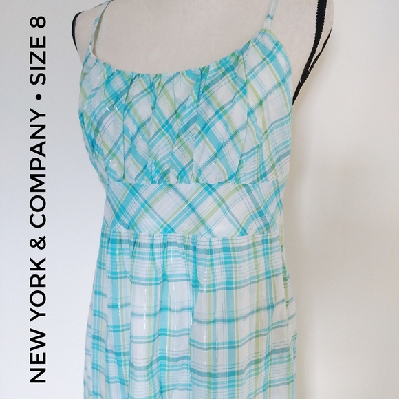 New York & Company Dresses & Skirts - New York & Company Turquoise Plaid Midi Dress